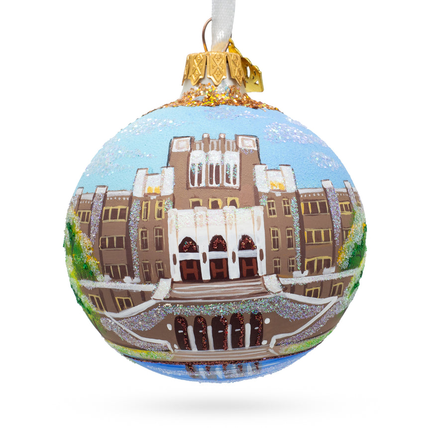 Glass Central High School National Historic Site, Little Rock, Arkansas, USA Glass Ball Christmas Ornament 3.25 Inches in Multi color Round