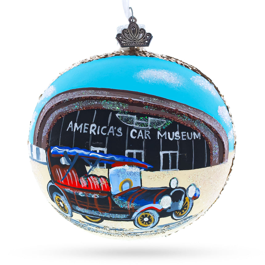 Glass LeMay America's Car Museum, Tacoma, Washington, USA Glass Ball Christmas Ornament 4 Inches in Multi color Round