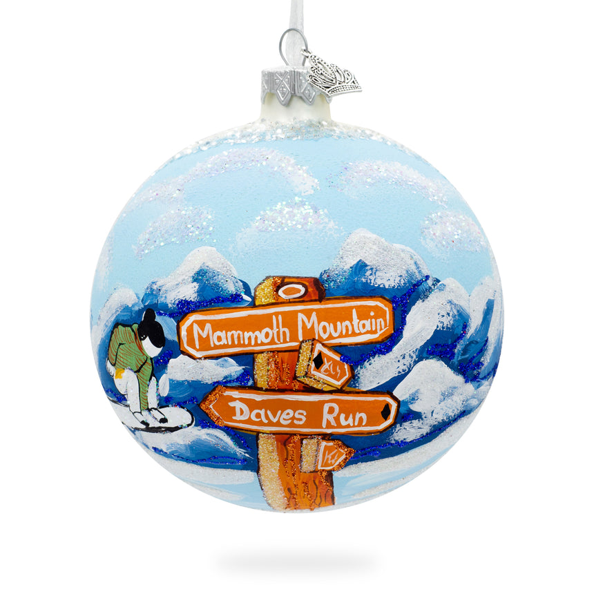 Glass Mammoth Mountain Ski Area, California, USA Glass Ball Christmas Ornament 4 Inches in Multi color Round