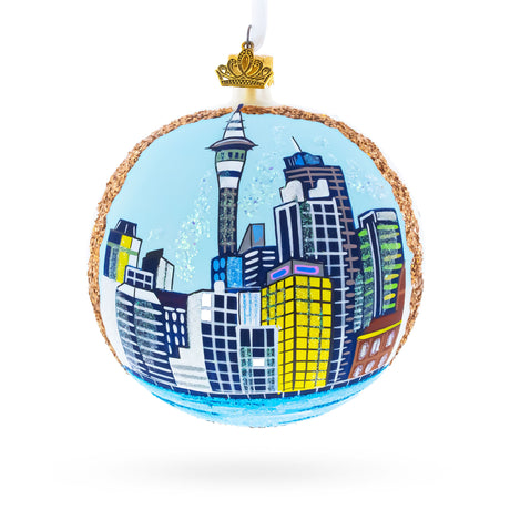 Glass Sky Tower, Auckland, New Zealand Glass Ball Christmas Ornament 4 Inches in Multi color Round