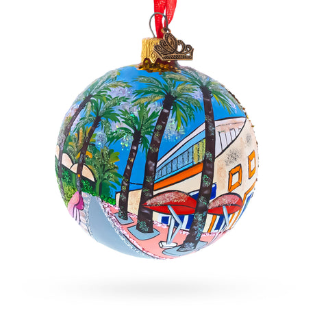 Glass Lincoln Road, Miami, Florida, USA Glass Ball Christmas Ornament 3.25 Inches in Multi color Round