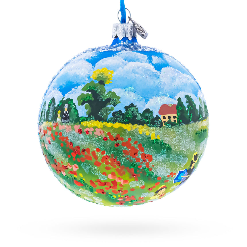 Glass Wild Poppies Painting Glass Ball Christmas Ornament 4 Inches in Multi color Round