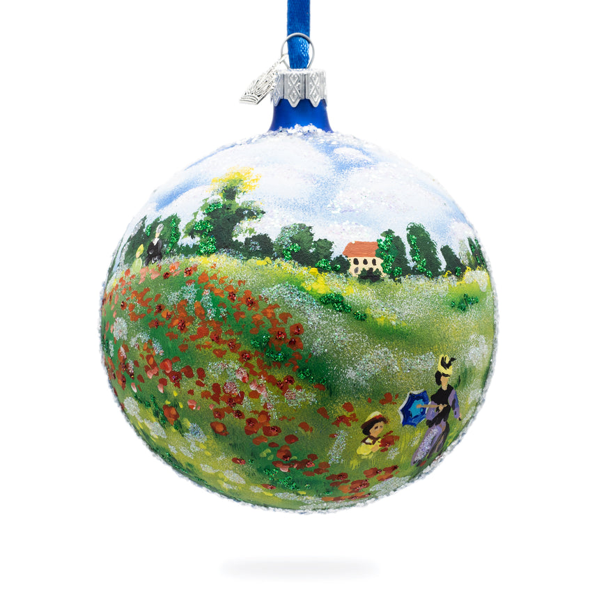 Glass Wild Poppies Painting Glass Ball Christmas Ornament 4 Inches in Multi color Round