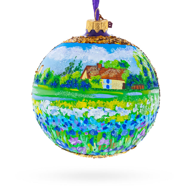 Glass Iris Field Painting Glass Ball Christmas Ornament 4 Inches in Multi color Round