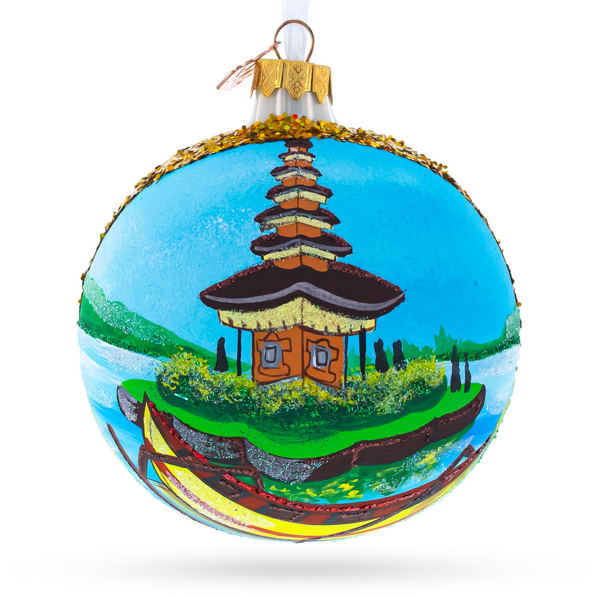 Glass Bali, Indonesia Glass Ball Christmas Ornament 4 Inches in Multi color Round