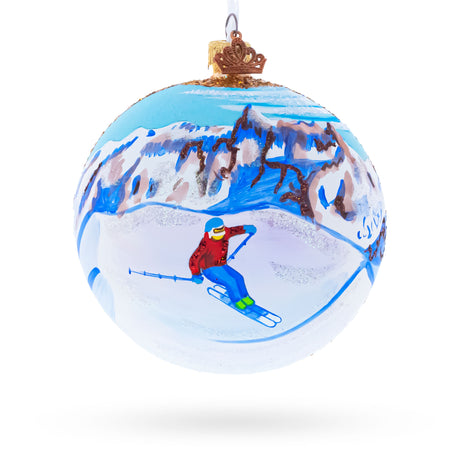 Glass Chamonix Ski Resort, France Glass Ball Christmas Ornament 4 Inches in Multi color Round