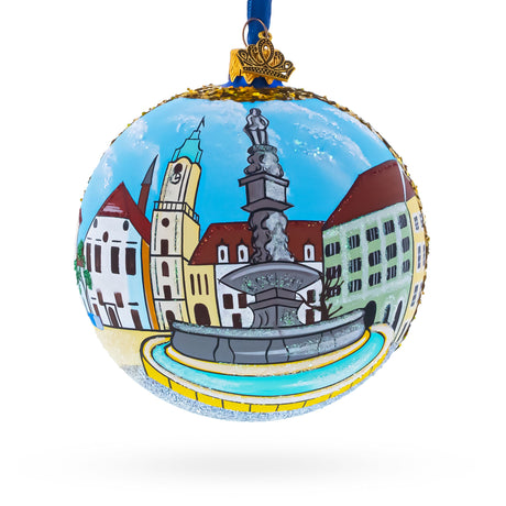 Glass Old Town in Bratislava, Slovakia Glass Ball Christmas Ornament 4 Inches in Multi color Round