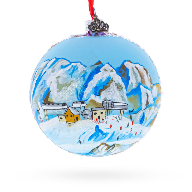 Glass Courchevel Ski Resort, France Glass Ball Christmas Ornament 4 Inches in Multi color Round