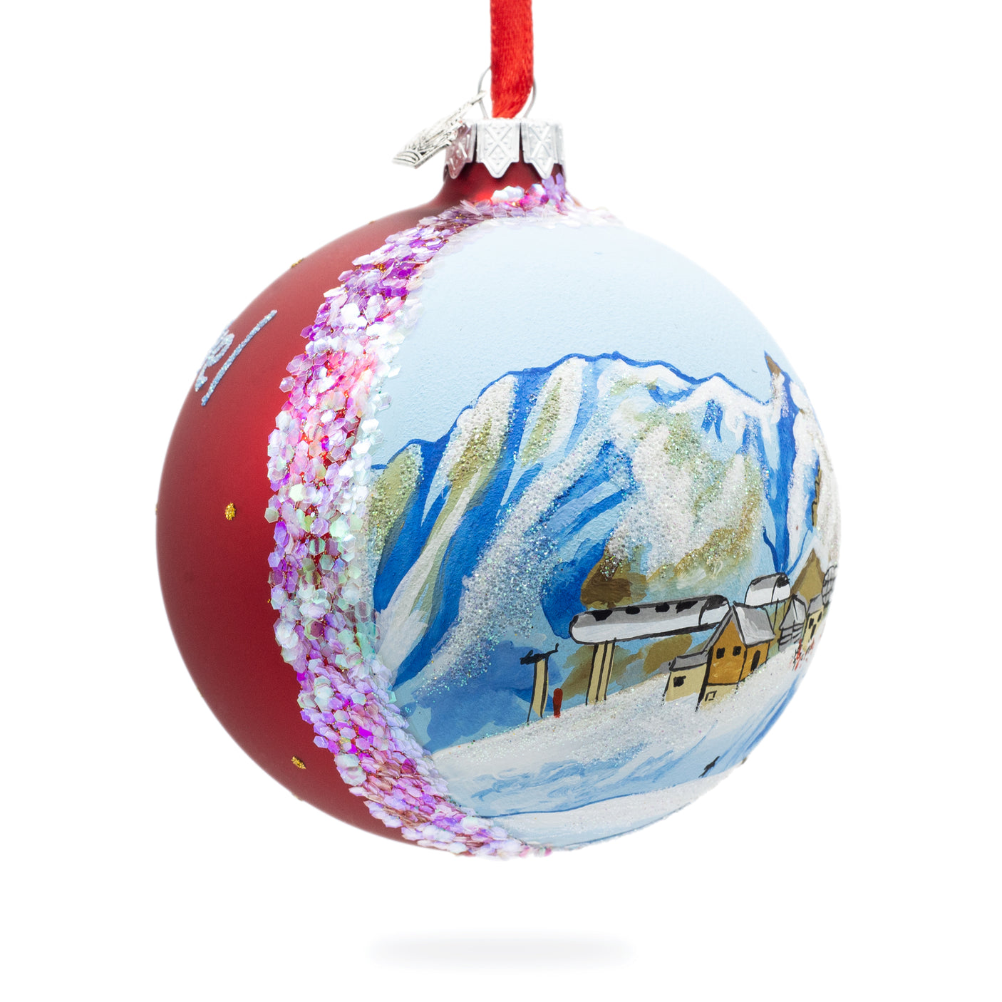 Courchevel Ski Resort, France Glass Ball Christmas Ornament 4 InchesUkraine ,dimensions in inches: 4 x 4 x 4