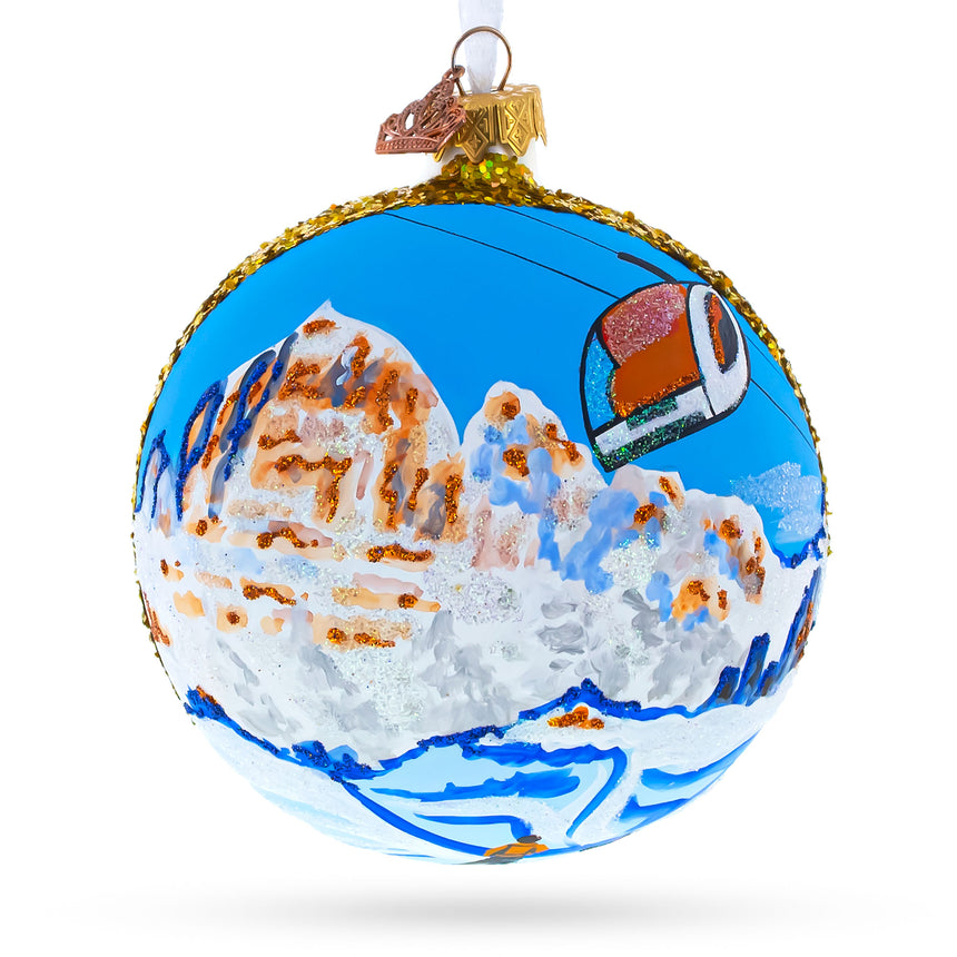 Glass Cortina d'Ampezzo Ski Resort, Italy Glass Ball Christmas Ornament 4 Inches in Multi color Round