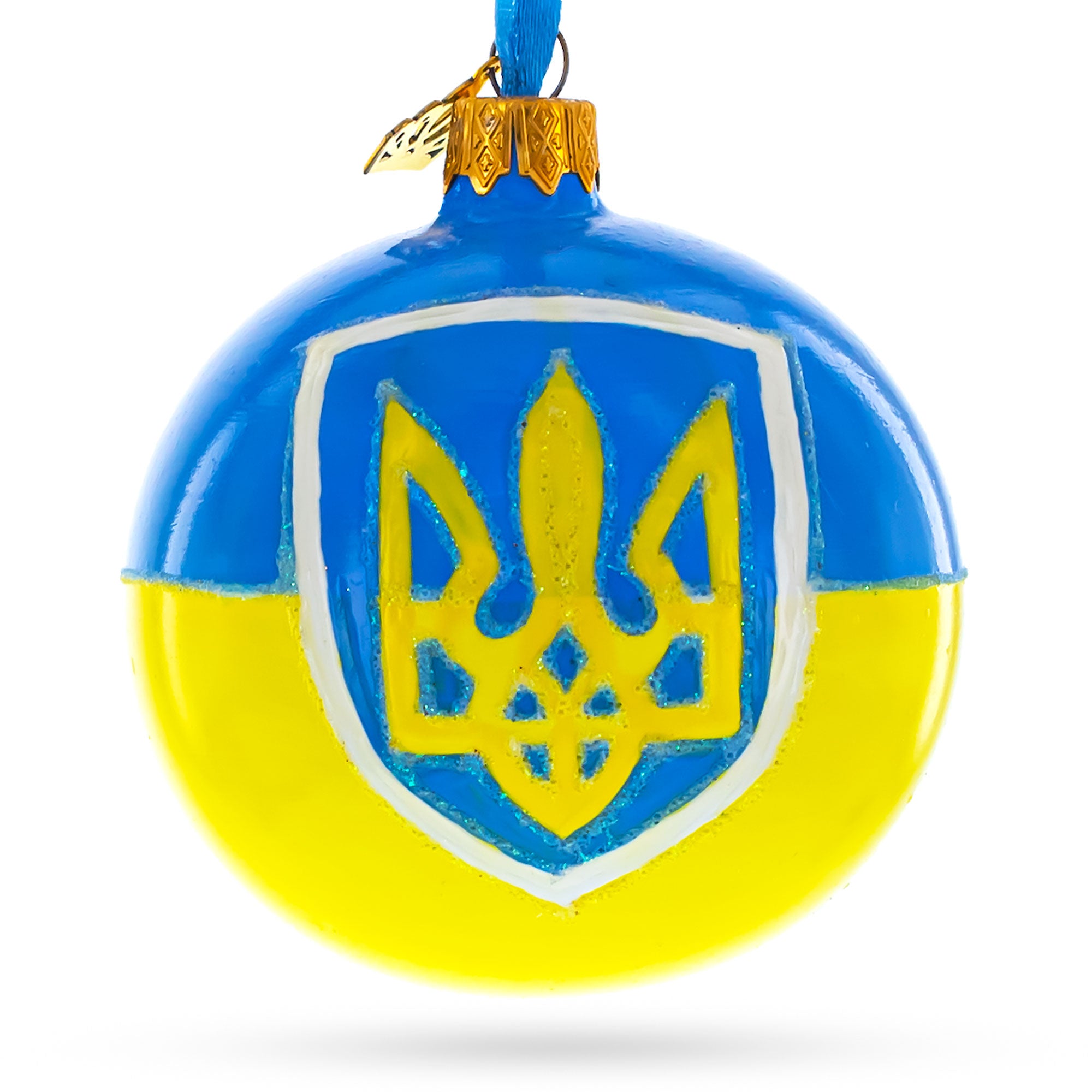 Buy Flag of Ukraine Glass Ball Christmas Ornament 3.25 Inches