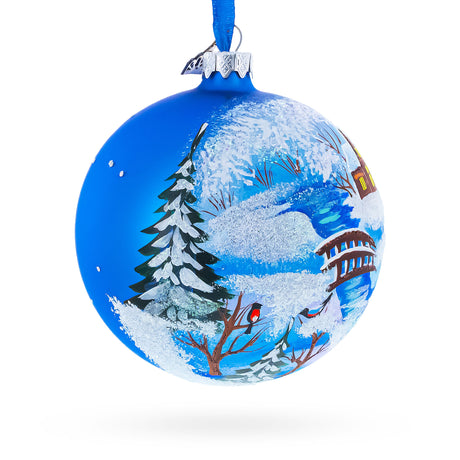 Winter Village by the River Glass Ball Christmas Ornament 4 InchesUkraine ,dimensions in inches: 4 x 4 x 4