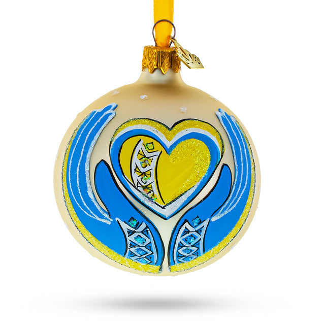 Glass Ukraine in my Heart Glass Ball Christmas Ornament 3.25 Inches in Multi color Round