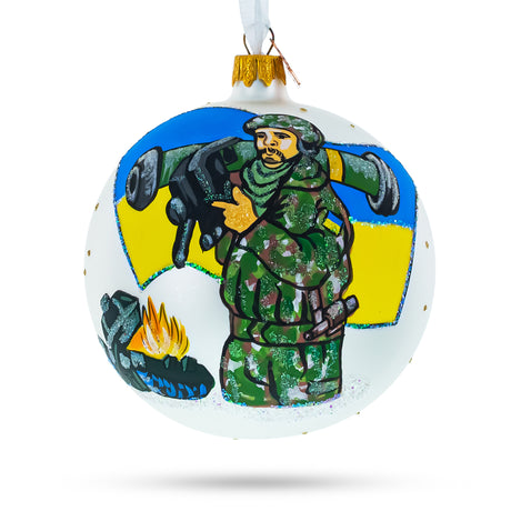 Glass Ukrainian Armed Forces Glass Ball Christmas Ornament 4 Inches in Multi color Round