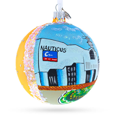 Battleship Wisconsin at Nautilus, Norfolk, Virginia, USA Glass Ball Christmas Ornament 4 InchesUkraine ,dimensions in inches: 4 x 4 x 4