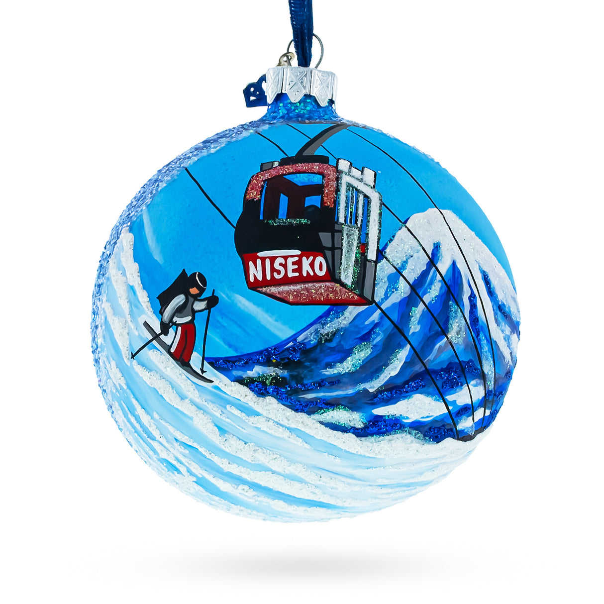 Glass Niseko Ski Resort, Japan Glass Ball Christmas Ornament 4 Inches in Multi color Round