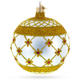 Glass Red Jewels on Silver Glass Ball Christmas Ornament in Gold color Round