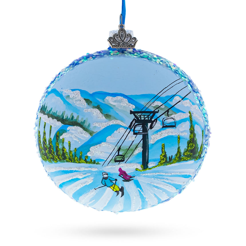 Glass Deer Valley Ski Resort, Park City, Utah, USA Glass Ball Christmas Ornament in Multi color Round