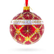 Glass Diamond Trellis on Red Glass Ball Christmas Ornament 3.25 Inches in Red color Round