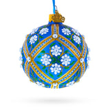 Glass White Flowers on Blue Glass Ball Christmas Ornament 3.25 Inches in Blue color Round