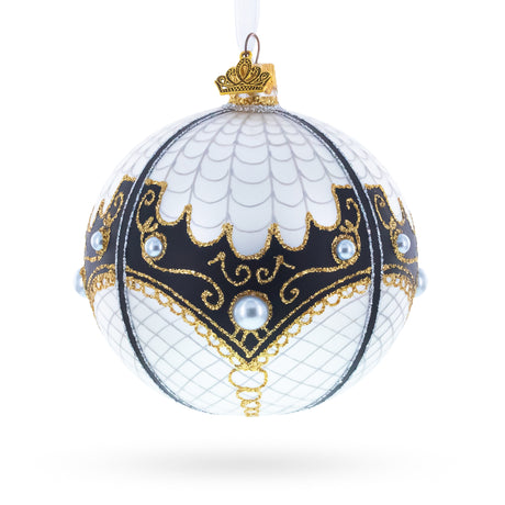 Glass Mother Of Pearl on White Glass Ball Christmas Ornament 4 Inches in White color Round