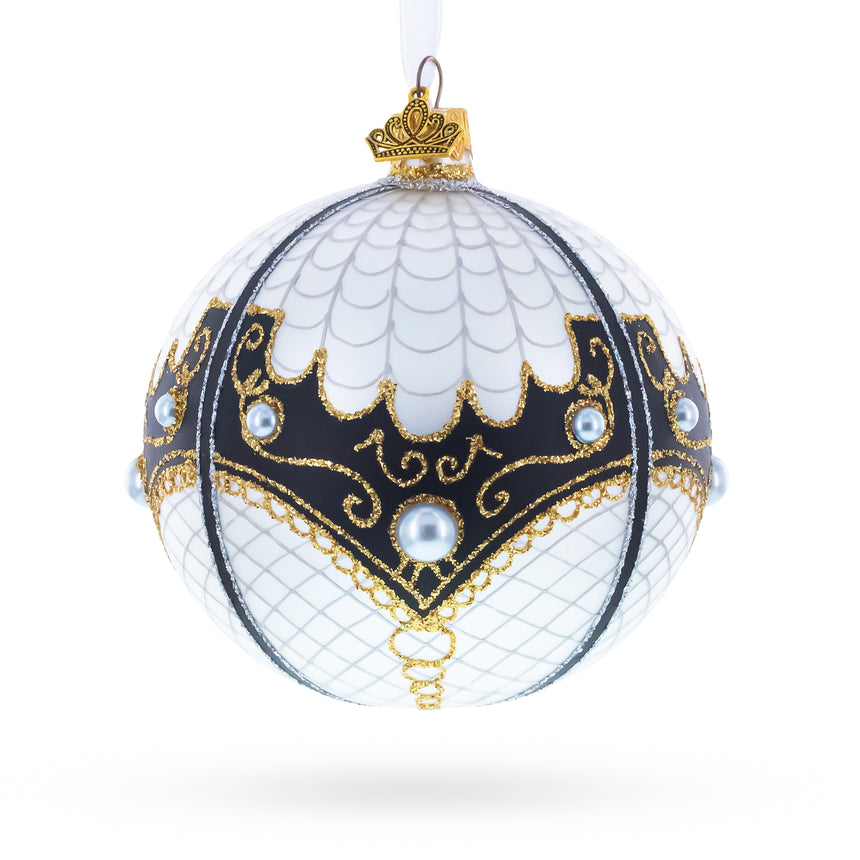 Glass Mother Of Pearl on White Glass Ball Christmas Ornament 4 Inches in White color Round