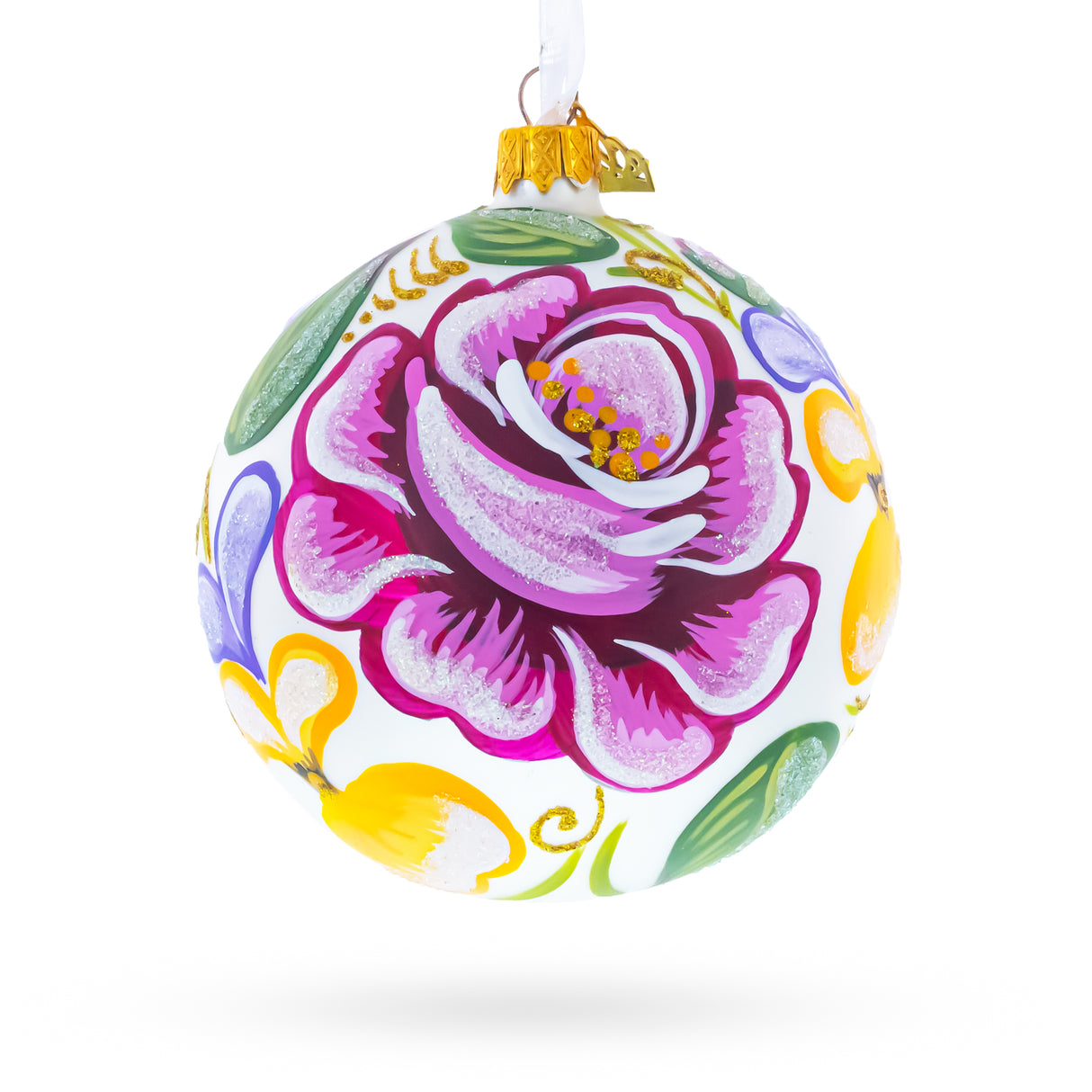 Glass Roses Glass Ball Christmas Ornament 4 Inches in Multi color Round