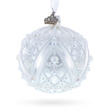 Glass Dimensional Pearl Drops on White Ball Glass Christmas Ornament 3.25 Inches in Silver color Round