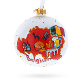 Glass Belgium Map and Symbols Glass Ball Christmas Ornament 4 Inches in White color Round