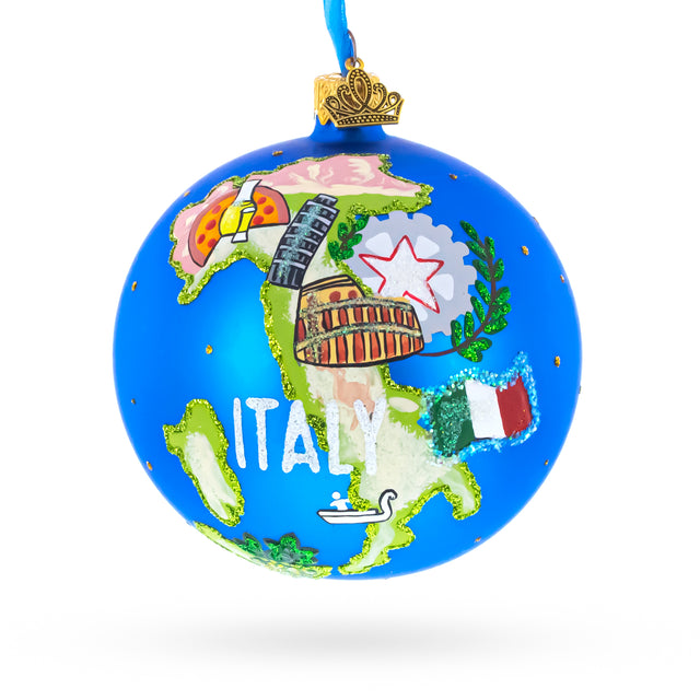 Glass Italy Map and Symbols Glass Ball Christmas Ornament 4 Inches in Red color Round