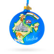 Glass India Map and Symbols Glass Ball Christmas Ornament 4 Inches in Red color Round