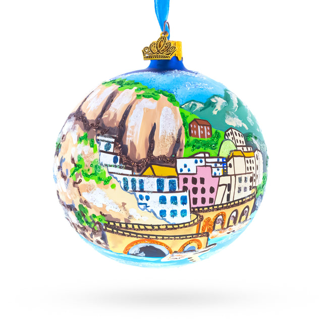 Glass Amalfi Coast, Italy, Glass Ball Christmas Ornament 4 Inches in Multi color Round