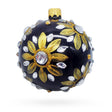 Glass Golden Glitter Sunflower with Crystal Embellishments Glass Ball Christmas Ornament 3.25 Inches in Black color Round