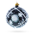 Glass Pearl-Encrusted White Floral Design on Black Glass Ball Christmas Ornament 4 Inches in Black color Round