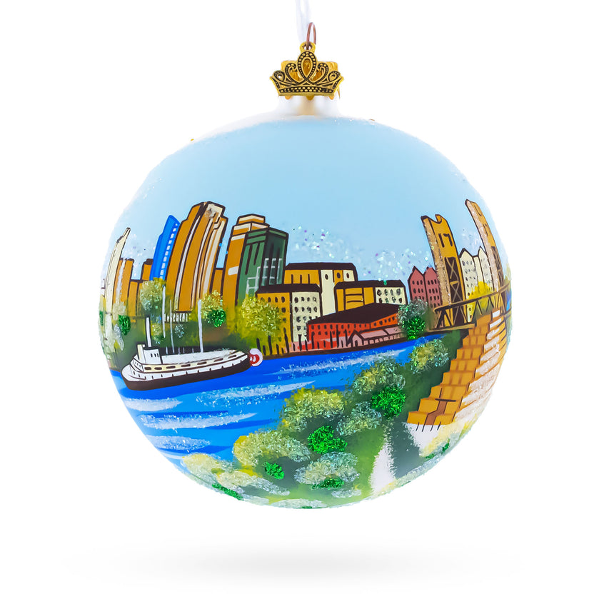 Glass Skyline of Sacramento, California Glass Ball Christmas Ornament 4 Inches in Multi color Round