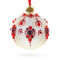 Glass Red and Crystal Droplets Festive Glass Ball Christmas Ornament 3.25 Inches in White color Round