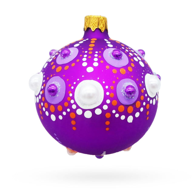 Glass Purple Majesty with Silver Accents Geometric Glass Ball Christmas Ornament 3.25 Inches in Purple color Round