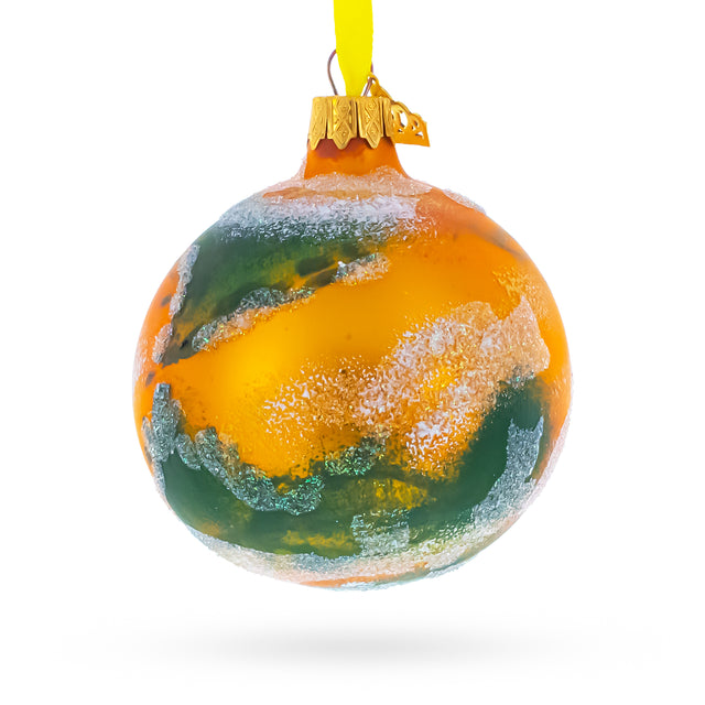 Glass Planet Mars Painted Glass Ball Christmas Ornament 3.25 Inches in Orange color Round