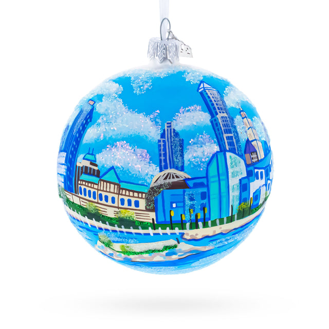 Glass Cityscape of Cleveland, Ohio Glass Ball Christmas Ornament in Multi color Round