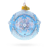 Glass Sparkling Blue Snowflake and Pearl Glass Ball Ornament 3.25 Inches in Blue color Round