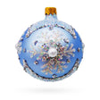 Glass Sparkling Blue Snowflake and Pearl Glass Ball Ornament 3.25 Inches in Blue color Round