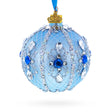 Glass Luxurious Blue and Silver Jeweled Glass Ball Ornament 3.25 Inches in Blue color Round