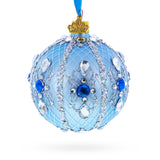 Glass Luxurious Blue and Silver Jeweled Glass Ball Ornament 3.25 Inches in Blue color Round