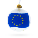 Glass European Union Flag Glass Ball Ornament 3.25 Inches in White color Round