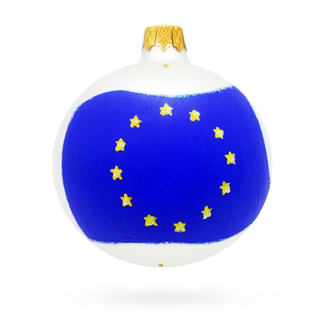 Glass European Union Flag Glass Ball Ornament 3.25 Inches in White color Round