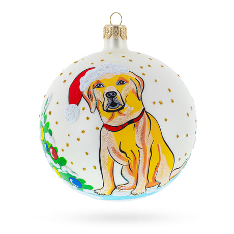 Glass Yellow Labrador Retriever in Glass Ball Christmas Ornament 4 Inches in White color Round