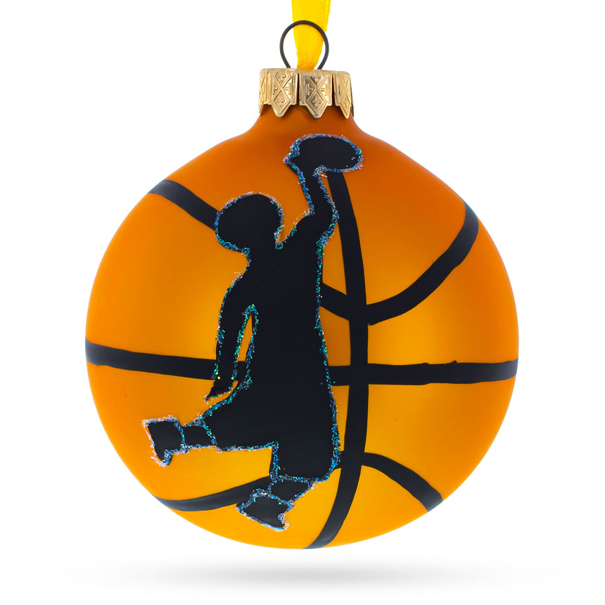 Glass Basketball Player in Action Blown Glass Ball Christmas Sports Ornament 3.25 Inches in Orange color Round