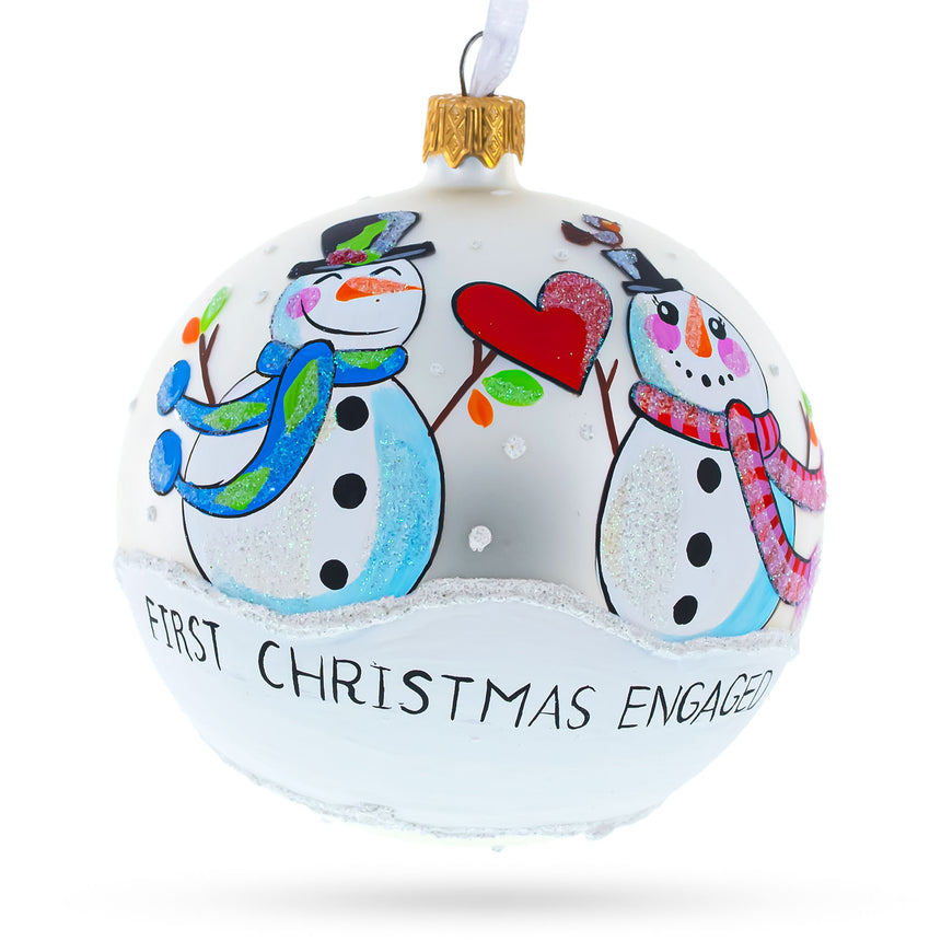 Glass A Winter Romance Blown Glass Ball 'Our First Christmas' Ornament 3.25 Inches in White color Round