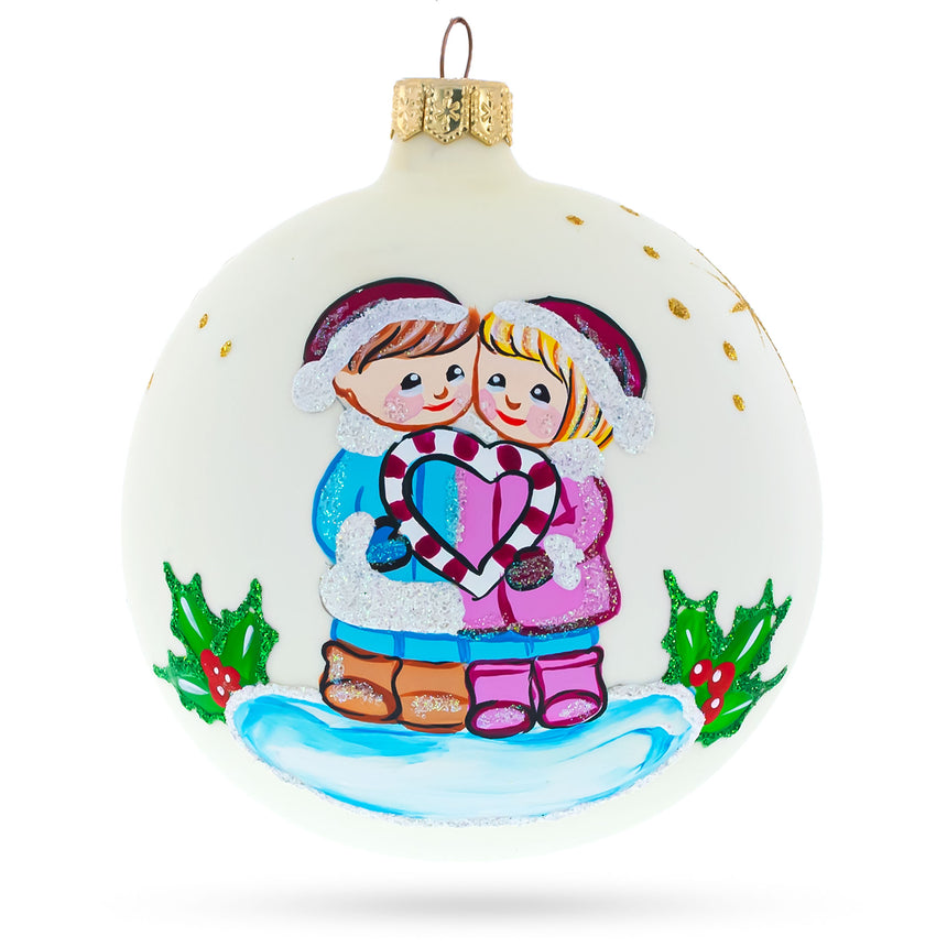 Glass Celebrating Togetherness Hand-Blown Glass Ball 'Our First Christmas' Ornament 4 Inches in White color Round