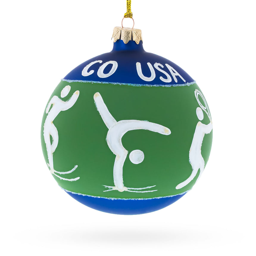 Glass Tennis, Gymnastics, Volleyball Glass Ball Christmas Ornament 4 Inches in Green color Round